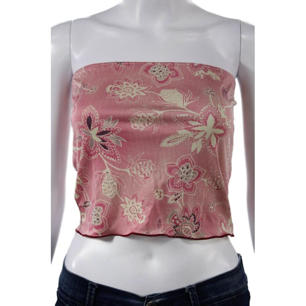 Bella Venice Women Cropped Tank Top Pink Floral Square Neck Size S